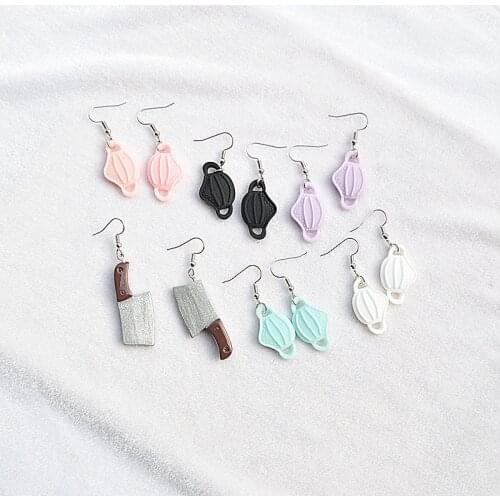 1Pair Creative Handmade Cute Colorful Mask Drop Earings for Women Girl Fashion Simulated Kitchen Knife Earings Gift E329