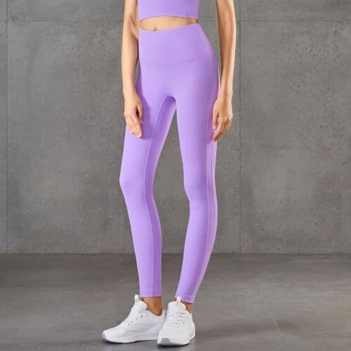 HMIAOBEN Nudity Cloud Stretch Womens Solid Color High-waist Hip-lifting Running Tight-fitting Sports Nine-point Pants