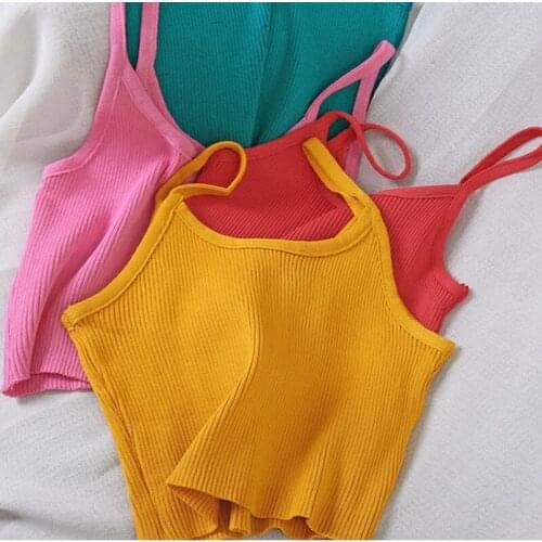 Women Tops Knitting Camisoles Female Solid Camis Street Camisole Ladies Camis With Straps Spaghetti Crop Tops Women