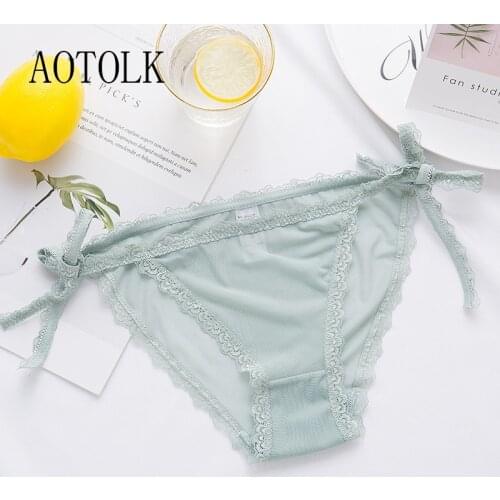 Women Underwear Sexy Lace Temptation Lingerie One Size Low-waist Shorts Female Transparent Mesh Embroidery Briefs Underpant