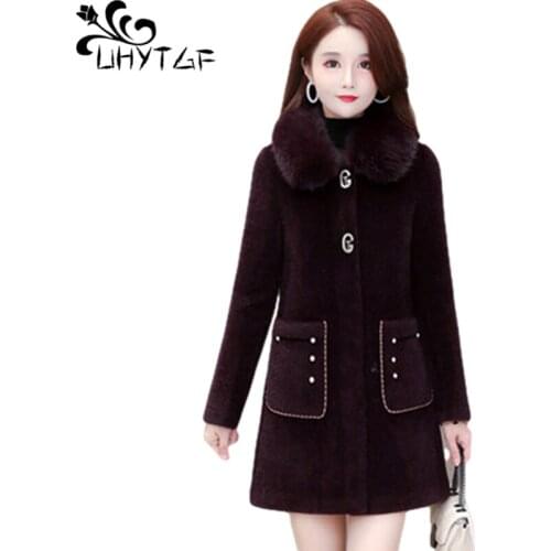 UHYTGF Elegant Mother Winter Faux Mink Fur Coat Fashion Pocket Casual Warm Plus Size Jacket Single-Breasted Quality Outwear 1191