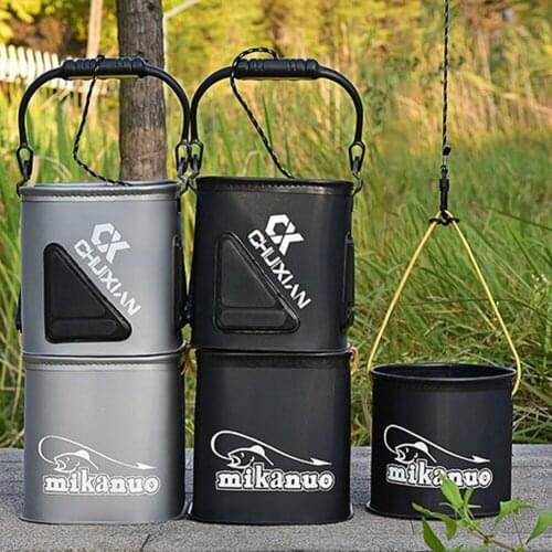 Outdoor Fishing Bucket Collapsible EVA Thick Live Fish Bucket Foldable Fishing Bait Bucket with Rope/Handle Fishing Accessories