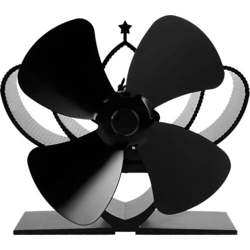 4 Blades Fireplace Fan Stove Fan Heated Fan Heat Powered Eco Fan - Black