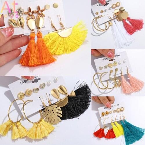 Vintage Geometric Tassel Dangle Earrings For Women Gold Color Leaf Crown Heart Flower Statement Drop Earring Brincos Jewelry New