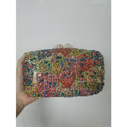 Green Gold Silver Colorful Fashion Female Lady Banquet Prom Clutch Purse Handbag Dinner Cocktail Party Evening Bag Crystal Gift