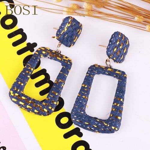 Rattan Earrings Bohemian 2019 Luxury Square Long Fashion Women Big Earring Statement Handmade Geometric Wedding jewelry New