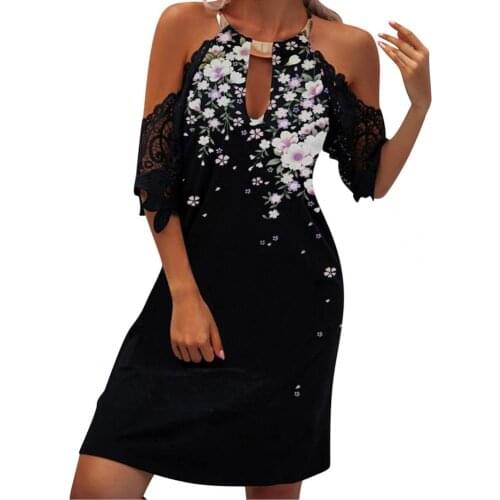 Summer Embroidery Lace Sleeve Party Dress Fashion Sexy Hollow Out Women Loose Dress Elegant Off Shoulder Halter A-Line Dress XXL