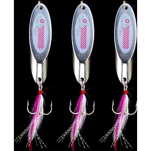 Fishing Spoon Lures 1 Piece Metal Silver Flasher Feather Fishing Spoon Salmon Trout Hard Lure 7g 10g 14g 18g 22g 28g 35g