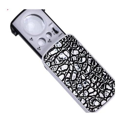 30/60/90X Pull-Type Jewelry Magnifier Mini Pocket Hand Magnifying Glass Portable Loupe Optical Lens Tool With LED Light