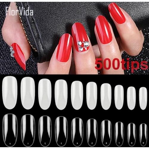 500pcs Full Cover False Nail Tips Long Oval Nails Finger Tips Beauty Fake Nails Tips Natural Clear Style False Nail New Year
