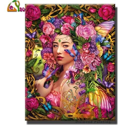 5d diy Diamond Painting Flower Fairy Diamond Mosaic Fantasy Woman Needlework Embroidery Cross Stitch Rhinestone Decor For Home
