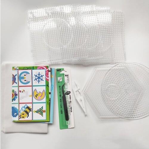 6Pcs 5mm Hama Beads Pegboards Large Clear Plastic Fuse Beads Boards With 5 Ironing Paper/2 Beads Tweezers For DIY Puzzle 1Manual