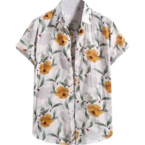 67# Mens Hawaiian Shirts Ethnic Style Printed Short Sleeve Loose Button Down Casual Beach Shirts Blouse Tops Chemise Homme