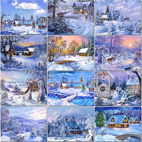 Diamond Painting Landscape Painting Rhinestone Mosaic Winter Icon Square Cross Stitch Snow Scene Inlaid Diamond Embroidery Home