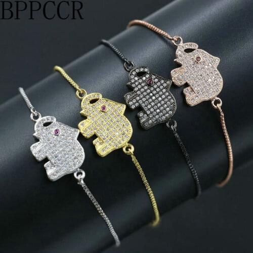 BPPCCR Lovely Cute Elephant Crystal Zircon Rhinestone Men Women Bracelets Silver Color Thin Chain Charm Energy Lovers Pulseira