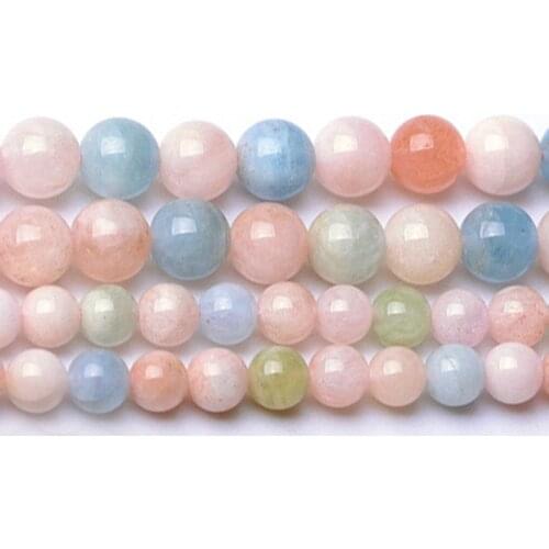 Natural stone beads colorful morganite stone round loose beads for jewelry making 15inche/strand diy bracelet necklace