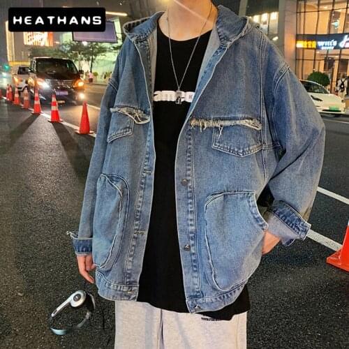 Black Denim Jacket Male Korean Autumn Winter Casual Jean Jacket For Mens Handsome Blue Denim Clothes Men Loose Simple Denim Top