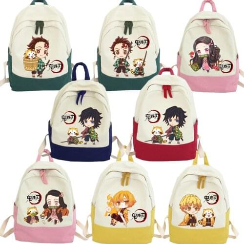 Demon Slayer Backpack Kimetsu no Yaib Canvas Bag Teen School bags Travel Bags Girls Adult Student Cute Fresh Schoolbag Cosplay