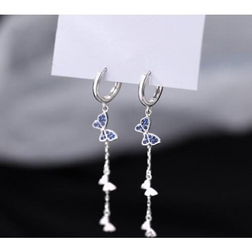 Thin Strip Tassel Chains 925 Sterling Silver Dangling Long Hanging Earrings For Women Butterfly Hanger Jewelry Accessories