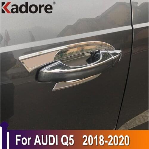 For Audi Q5 2018 2019 2020 ABS Carbon Fiber Door Handle Bowl Cup Cover Trim Exterior Accessories Styling Chrome