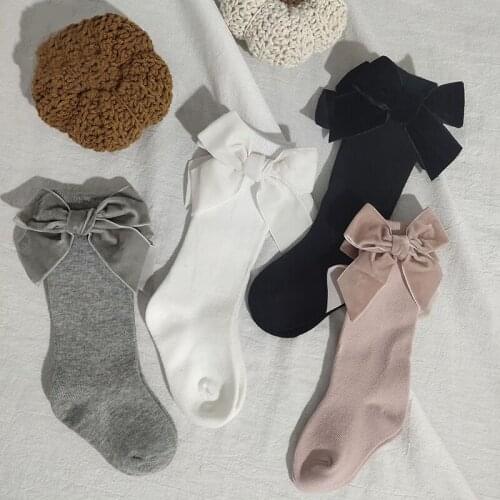 Spanish Children Socks Cotton Girls Princess Socks Big Bows Kids In Tube Socks Cute Baby Toddlers Knee High Sock 0-5Y
