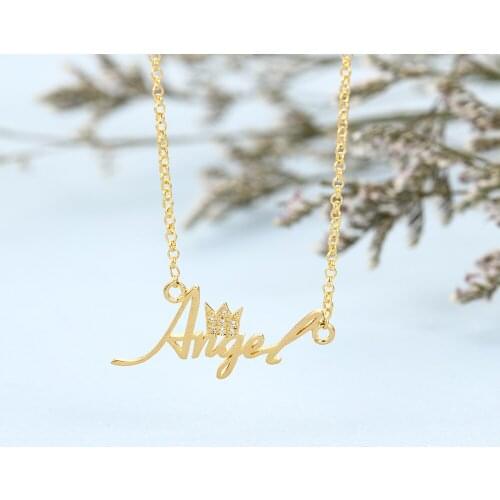 JewelOra 925 Sterling Silver Custom Name Crown Necklace with Cubic Zirconia Personalized Nameplate Necklace Mothers Day Gift