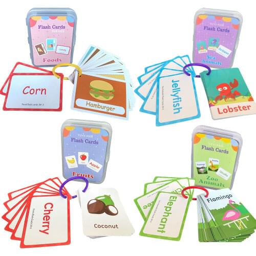 English Flash Cards baby Learning Cute Animal Fruit Number Alphabet Pocket Word Card Educational Toys For Children Kid Games