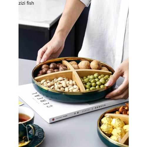 Ceramic Fruit Plate Snack Nut Separation Storage Tray Candy Jars Desktop Storage Bowl Container Metal Shelf Spices Organizer