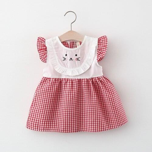 Newborn baby Girls summer clothes plaid cartoon cute dress for toddler baby girls clothing 1st birthday thin cool dresses dress