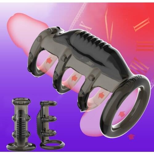 Hot Multi-Hoop Cock Penis Sex Sleeve with Built-in Vibrator Prostate Massager Dick Enlarger Extender for Ejaculation Delay