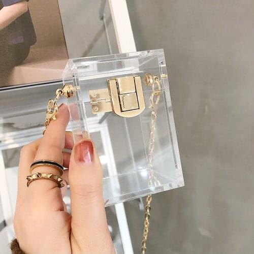 Fashion Mini Acrylic Box Transparent Bag Design Lipstick Shoulder Crossbody Bags Luxury Clear Pvc Messenger Bag Small Purse 2021