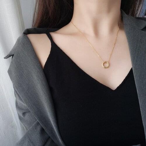 Fashion Minimalist Smooth Irregular Circle Pendant Necklace Gold Silver Color Kpop Charm Necklace For Women Girl Gift