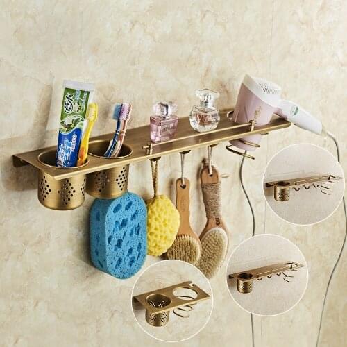 Wall Mounted Antique Copper Brushed Toothbrush Holder Kitchen Storage Rack Apppliance Holder Tools Holders Kitchen Organizer