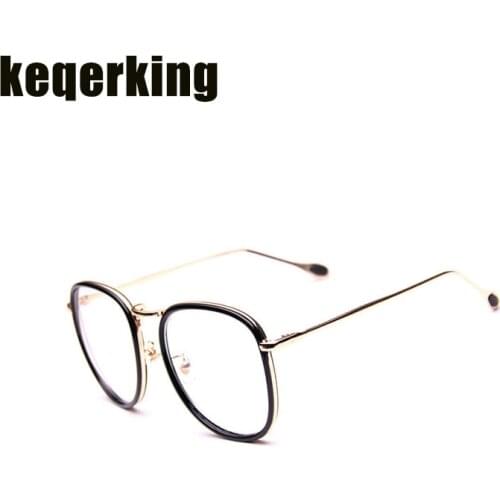 New Metal Round Glasses Frame Women Retro Large Frame Flat Mirror Myopia Fashion Glasses Frame Girl Eyewear Optical Spectacle