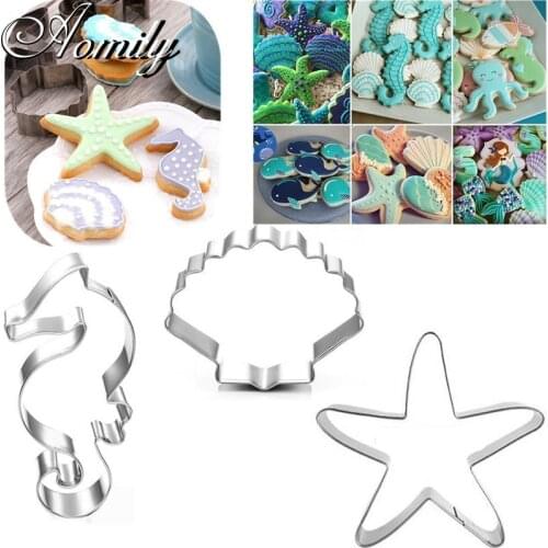 Amoliy Seahorse Starfish Scallops Pattern Christmas Cookie Cutters Cake Mold Fondant Cutter DIY Baking Tools Chocolate Mold