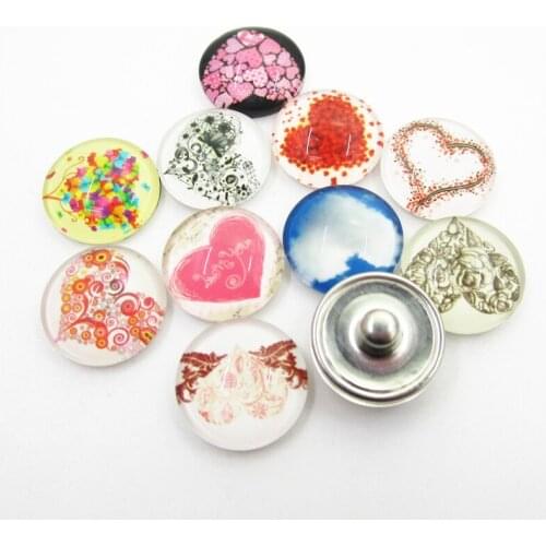 New 20pcs/lot Mix Heart Snap Buttons For 18mm Ginger Snap Bracelet&Bangles DIY Snap Button Jewelry Charms