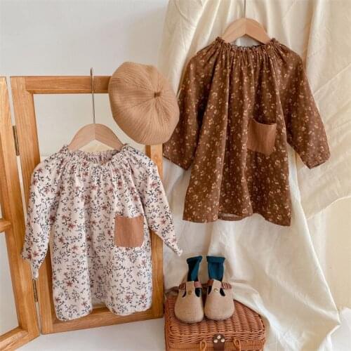 Girl Floral Autumn Dress New Casual Kids Cotton Children Outfit Cute Baby Clothing for 1-8 Years Birthday Wedding Wear