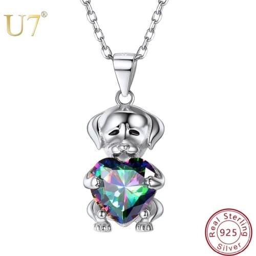 U7 Genuine 925 Sterling Silver Lovely Dog / Cat Necklaces & Pendants Naughty Animal Charm Necklaces for Women Jewelry Gift SC284