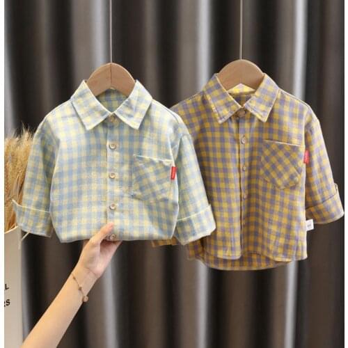 2 3 4 5 6 Y Boys Shirts Spring Autumn New Kids Long Sleeve Cotton Blouse Casual Plaid Cartoon Baby Boys Shirts Toddler Clothes