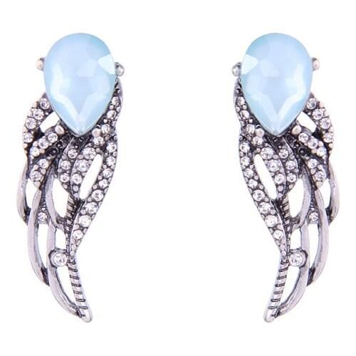 Fashion Simple Exquisite Acrylic Resin Teardrop Stud Earrings Alloy Wing Hollow Inlay Rhinestone Womens Personality Earrings