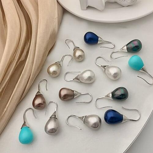 Imitation Pearl Earrings for Women Earrings Alloy Shell Beads Natural Stone White Blue Champagne Drop-shaped Pendants Simple