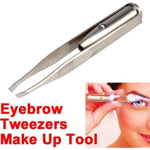 Professional Makeup LED Light Eyebrow Tweezers Stainless Steel Eyebrow Pliers Eyelash Curler Hair Removal Beauty Trimming Tools