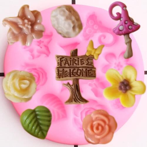 Fairy Garden Silicone Mold Flower Cupcake Topper Fondant Mold DIY Baby Birthday Cake Decorating Tools Chocolate Candy Clay Mould