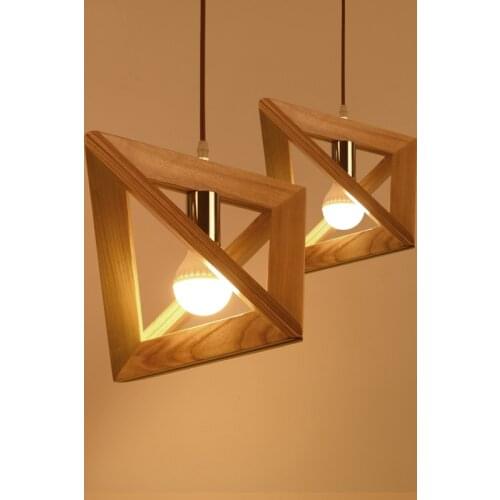 Modern Led Wooden Pendant Light Fixture Japan Simple Style Nordic Triangle 3d Indoor Lamp Home Deco Dining Room Cafe Reception
