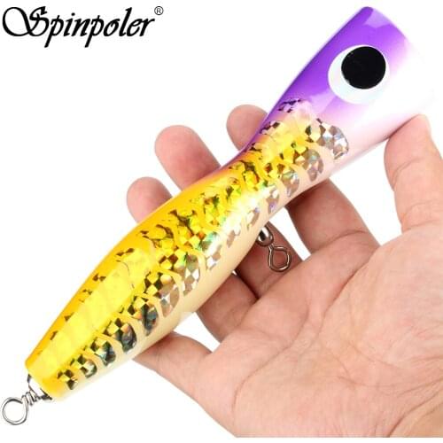 Spinpoler Top water GT popper wooden lures Saltwater Offshore Fishing Handmade 119cm/19cm Hard Bait Wobbler Swimming Artificial