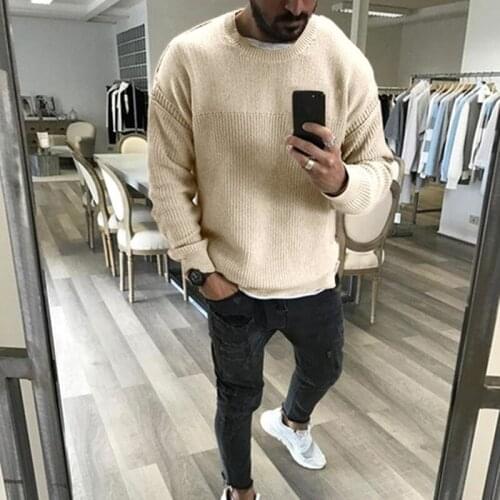 QRWR 2020 Autumn Winter New Sweater Men Casual Solid Color Knitwear Sweaters Loose Basic Pullovers Streetwear Plus Size S-3XL
