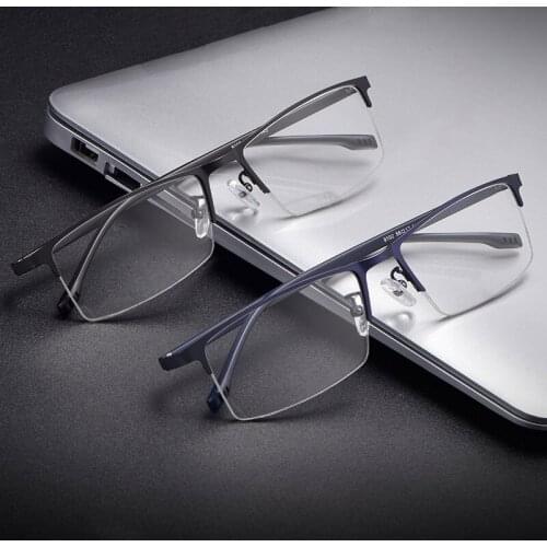 Ultralight Metal Frame Glasses Men Business Style Half Rim Nearsighted Spectacles with Spring Hinges Hot Selling