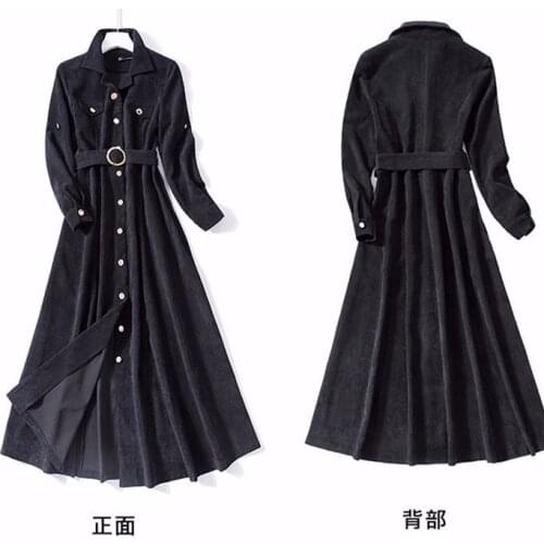 European American spring autumn dresses ultra-long temperament shirts corduroy high waist retro dresses plus size fashion