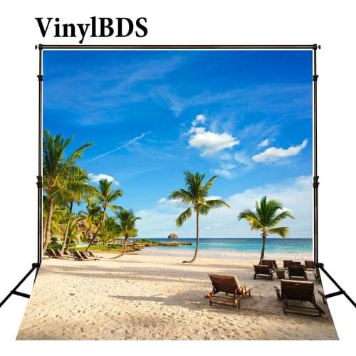 VinylBDS 8x8ft Photography Backdrop Beach Background Summer Backgrounds Scenic Backdrops Blue Background for Studio