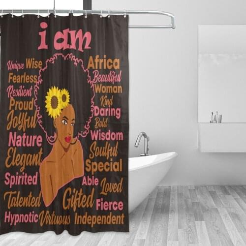 Waterproof Bathroom African Women Shower Curtain Letter Print Polyester Fabric Mildew Proof Bath Curtain With 12 Hooks Decor